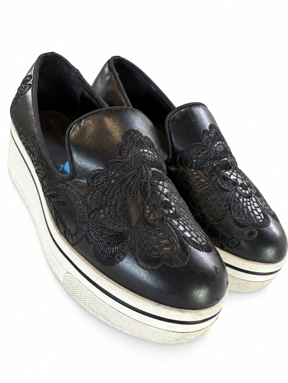 Stella McCartney Binx Black Lace Embroidered Platform Slip-On Sneakers 36